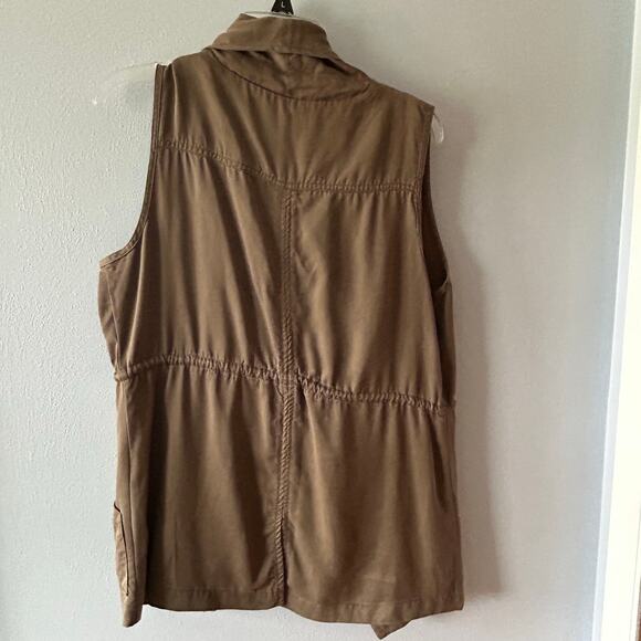 Fate Olive Green Drape Front Vest Drawstring Cinched Waist Women's Sz L - Picture 4 of 13
